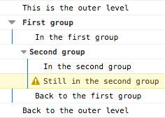 Demo of nested groups in Firefox console
