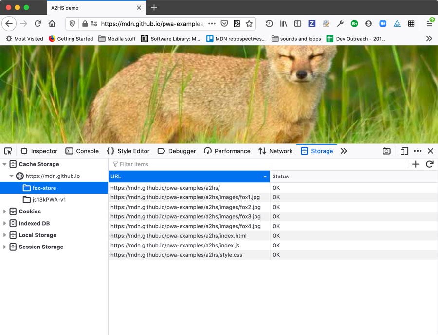 the firefox storage inspector showing cache storage items