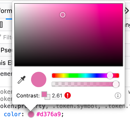Color picker showing a case of poor contrast