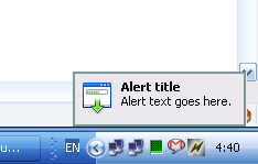 A notification displayed by the alerts service