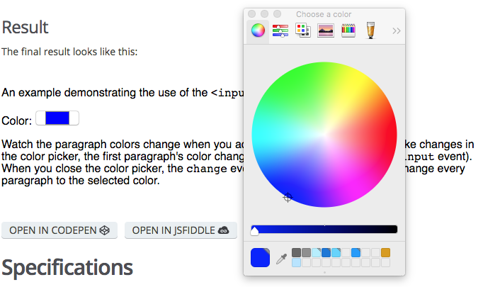 Screenshot of the element with the color picker open in Firefox Mac.