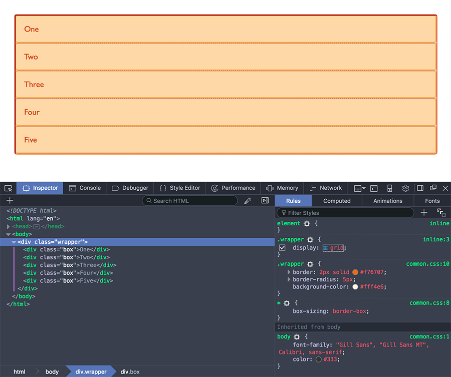 Using the Grid Highlighter in DevTools to view a grid