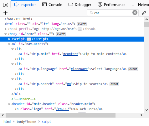 The new Firefox 57 inspector HTML tree.