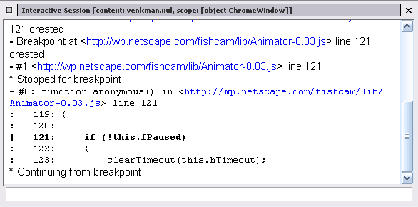 Figure 12. The Interactive Session View. Command line interface to the debugger