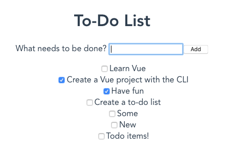 Our todo list app rendered with a text input to enter new todos