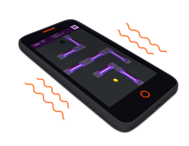 A visualization of the vibrations of a Flame mobile device with the Cyber Orb game demo on the screen.