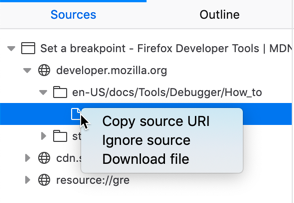 Screenshot showing the context menu options for files in the source list pane