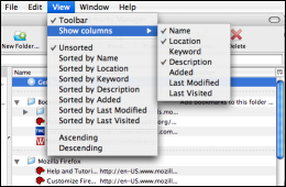 Screenshot of the View in the Firefox bookmarks manager.