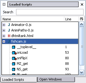 Figure 5. The Loaded Scripts View. Active files and functions