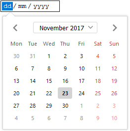 Another “dd/mm/yyyy” textbox that expands into a selectable calendar control.