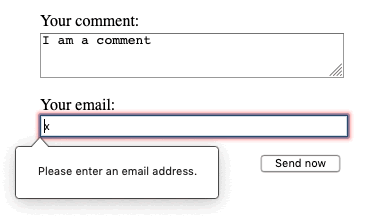 ﻿An invalid email input showing the message "Please enter an email address."