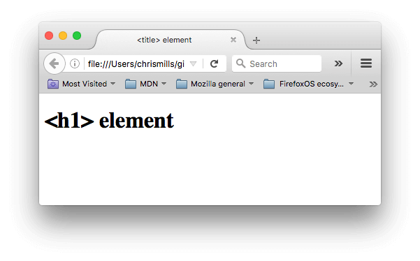A simple web page with the title set to <title> element, and the <h1> set to <h1> element.