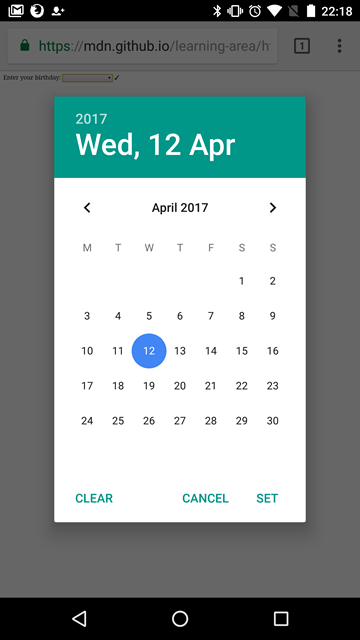 A popup calendar picker modal floats above the web page and browser UI.