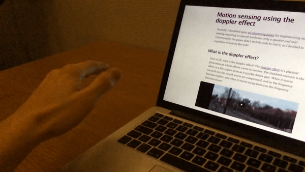 Doppler effect as a way to control the scroll of an article on a laptop using hand gesture.
